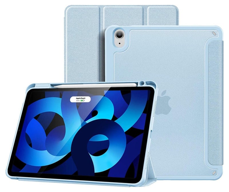 إلترازون iPad Air 5/4 10.9 Inch Case 2022 2020 with Pencil Holder, Trifold Lightweight Hard Shell Slim Smart Cover for 10.9" iPad Air 5th 4th Generation -SkyBlue - Image 1