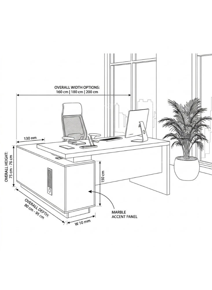 Karnak Sayde L-Shape Executive Desk with Lockable Drawers | Ergonomic Computer Desk 160 Cm | Multifunctional Modern Office Table for Retail Hotel Clinic Workspace Furniture - Image 5