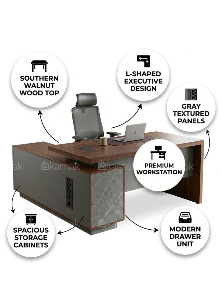 Karnak Sayde L-Shape Executive Desk with Lockable Drawers | Ergonomic Computer Desk 160 Cm | Multifunctional Modern Office Table for Retail Hotel Clinic Workspace Furniture - Image 4