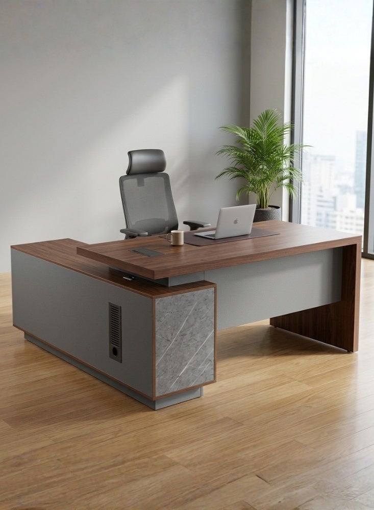 Karnak Sayde L-Shape Executive Desk with Lockable Drawers | Ergonomic Computer Desk 160 Cm | Multifunctional Modern Office Table for Retail Hotel Clinic Workspace Furniture - Image 1