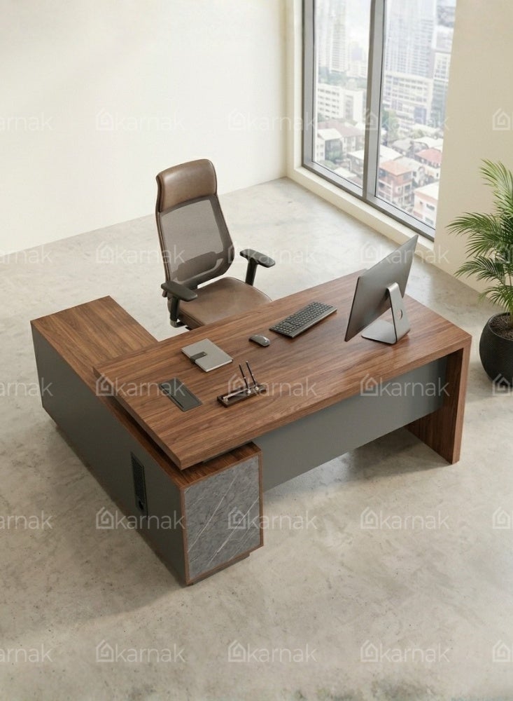 Karnak Sayde L-Shape Executive Desk with Lockable Drawers | Ergonomic Computer Desk 160 Cm | Multifunctional Modern Office Table for Retail Hotel Clinic Workspace Furniture - Image 2