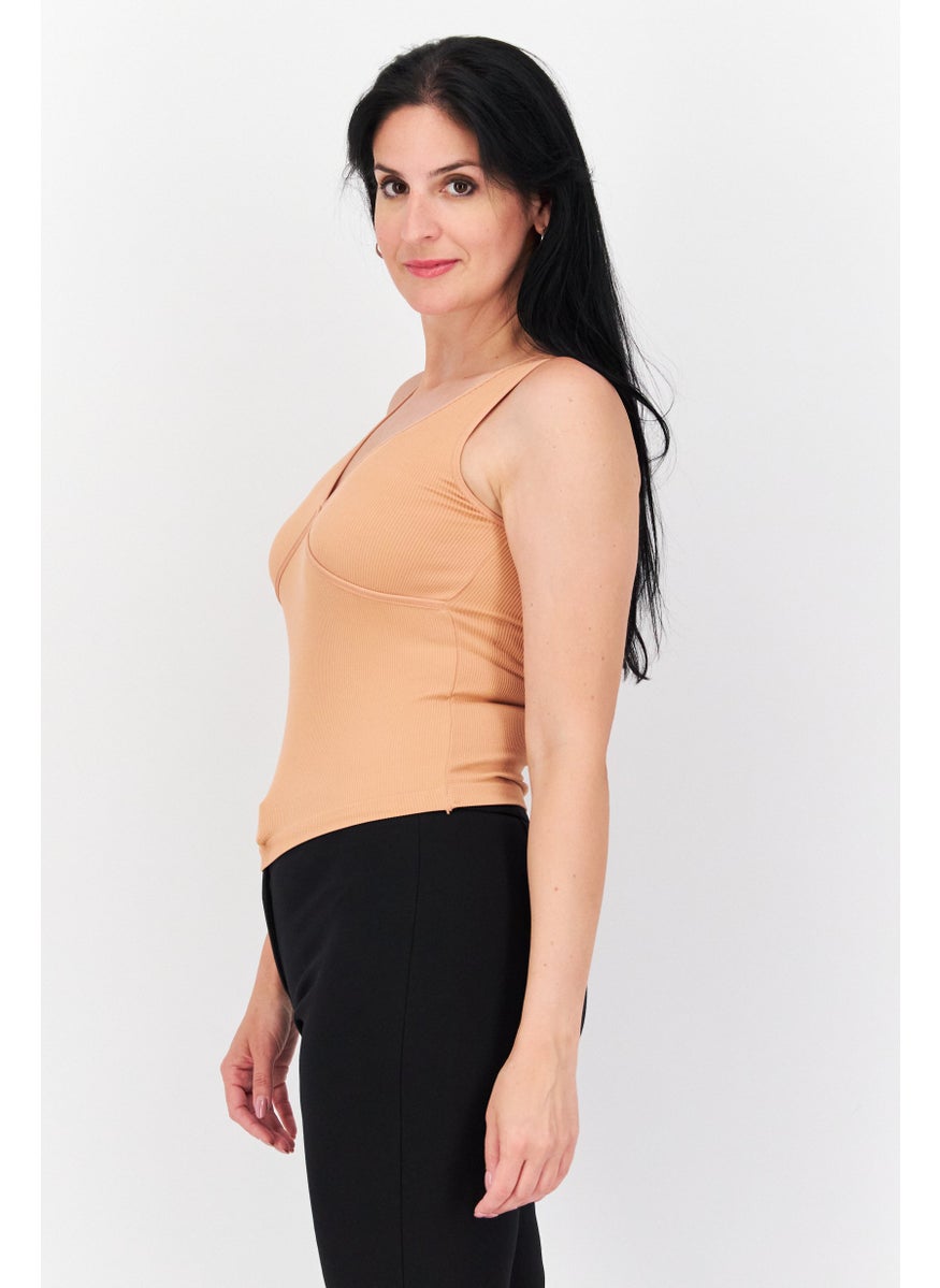 Women V-Neck Sleeveless Ribbed Tank Top, Orange - pzsku/ZCBBE7CB2DC4BBA701D2DZ/45/_/1732780826/59c23ba4-3d3c-4eaa-ad04-6f4dfdbe399f