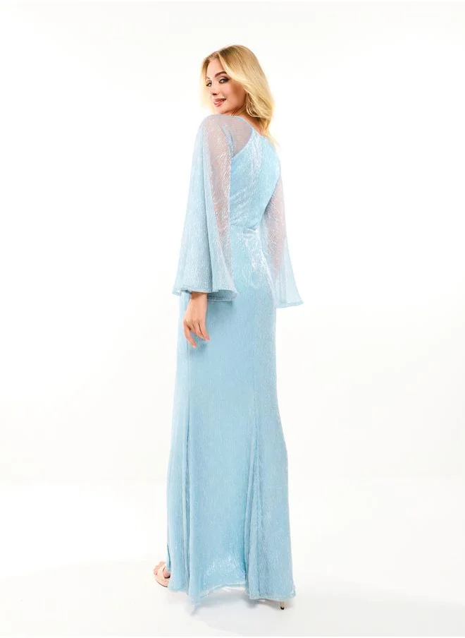 هاوس اوف مودا Gathered Wrap Front Maxi Dress with Sheer Sleeves