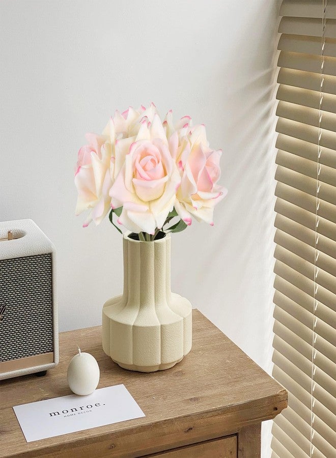 IPOPU Fake Roses,2 Bouquets 10PCS Real Touch Roses Artificial Flowers Faux Roses with Stems for Wedding Party Home Table Centerpieces Decoration(Pink Edge) - Image 5