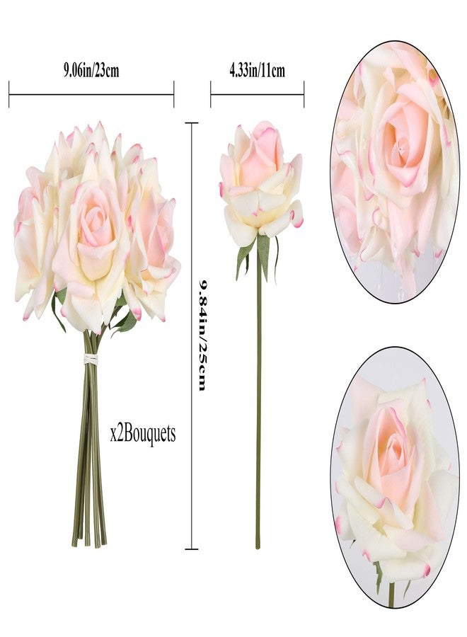 IPOPU Fake Roses,2 Bouquets 10PCS Real Touch Roses Artificial Flowers Faux Roses with Stems for Wedding Party Home Table Centerpieces Decoration(Pink Edge) - Image 2