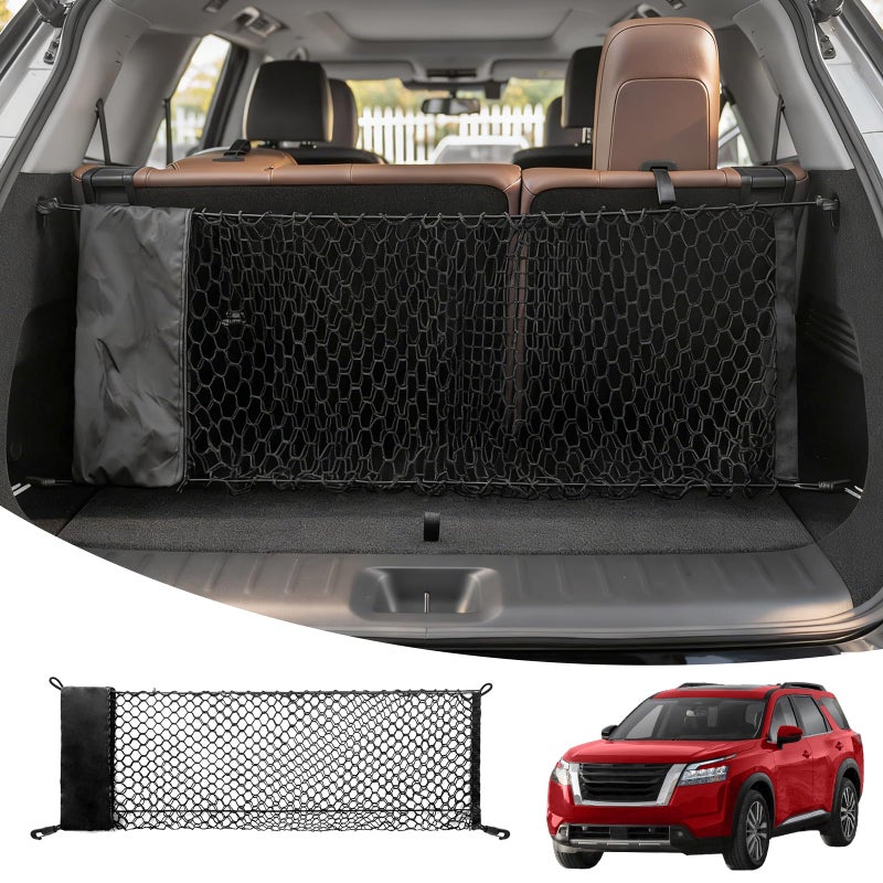 Maxzina Cargo Net Compatible with 20132025 Nissan Pathfinder Truck Bed Cargo Net 305131 Double Layer Envelope Style Dense Mesh Trunk Organizer for 2024 Pathfinder Exterior Accessories - Image 3