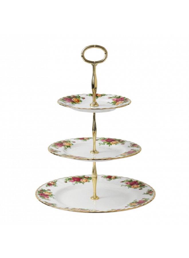ROYAL ALBERT حامل كعكة ثلاثي الطبقات من رويال ألبرت أولد كانتري روزز، 11.5 بوصة، متعدد الألوان - Image 1