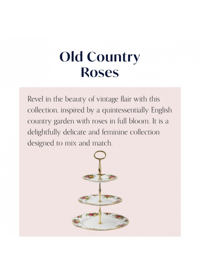 ROYAL ALBERT حامل كعكة ثلاثي الطبقات من رويال ألبرت أولد كانتري روزز، 11.5 بوصة، متعدد الألوان - Image 5