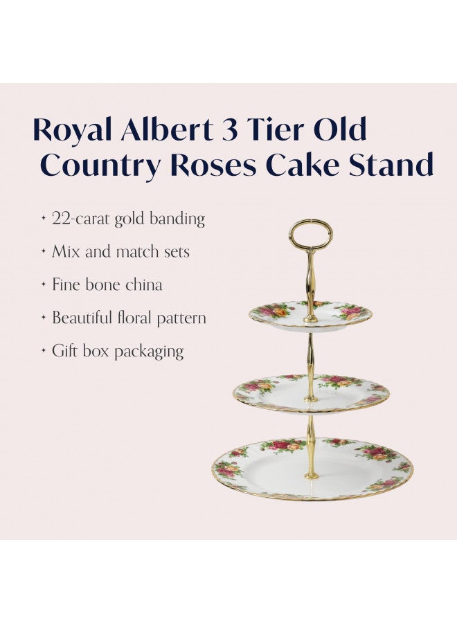 ROYAL ALBERT حامل كعكة ثلاثي الطبقات من رويال ألبرت أولد كانتري روزز، 11.5 بوصة، متعدد الألوان - Image 2
