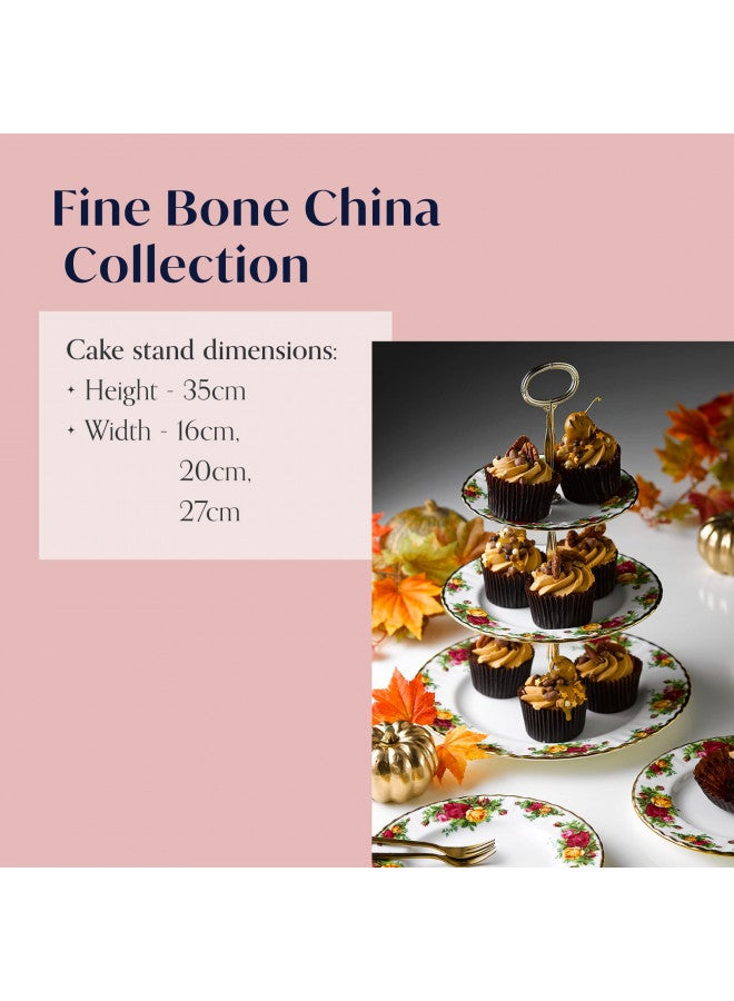 ROYAL ALBERT حامل كعكة ثلاثي الطبقات من رويال ألبرت أولد كانتري روزز، 11.5 بوصة، متعدد الألوان - Image 3