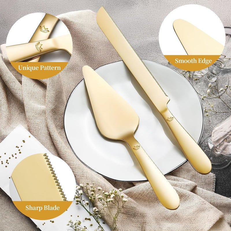 SANEXC Cake Cutting Set for Wedding - Extended Cake Knife and Server Set Thickened Stainless Steel 13.0" Cake Cutter 10.49" Pie Spatula Great for Birthday Anniversary Christmas Gift 2 Pcs Gold - Image 4