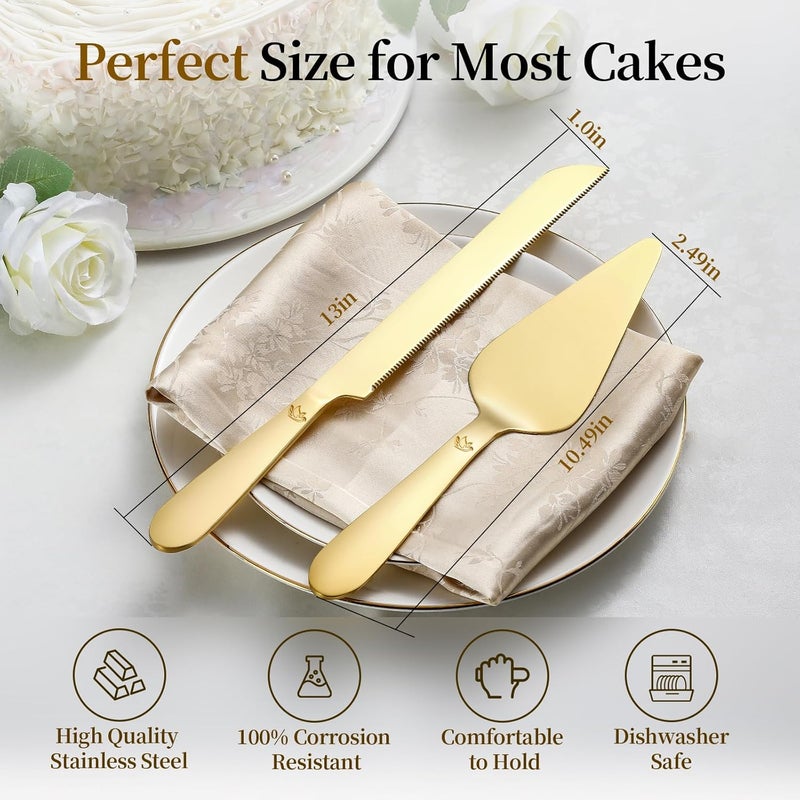 SANEXC Cake Cutting Set for Wedding - Extended Cake Knife and Server Set Thickened Stainless Steel 13.0" Cake Cutter 10.49" Pie Spatula Great for Birthday Anniversary Christmas Gift 2 Pcs Gold - Image 3