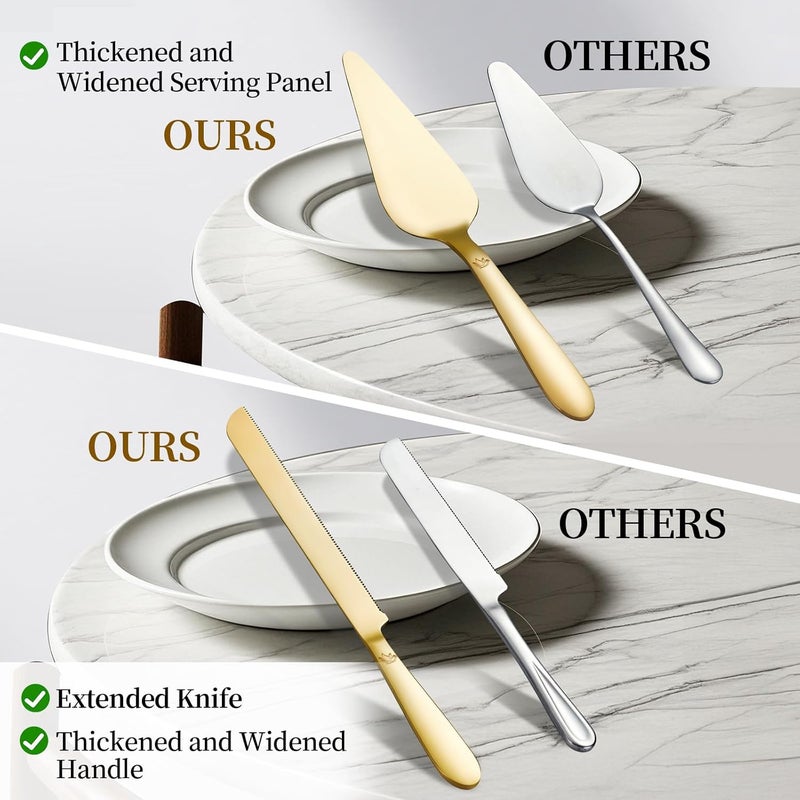 SANEXC Cake Cutting Set for Wedding - Extended Cake Knife and Server Set Thickened Stainless Steel 13.0" Cake Cutter 10.49" Pie Spatula Great for Birthday Anniversary Christmas Gift 2 Pcs Gold - Image 5