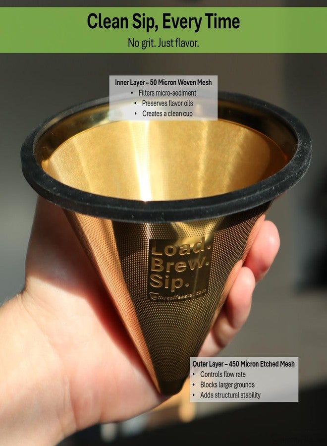 mycoffeestar فلتر قهوة MyCoffeestar متوافق مع Chemex و Hario V60 - فلتر قابل لإعادة الاستخدام من الفولاذ المقاوم للصدأ، مطلي بالتيتانيوم الذهبي، أداة تقطير بدون ورق، فلتر قهوة Chemex صديق للبيئة - Image 4
