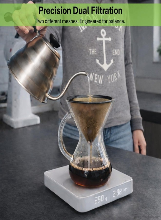 mycoffeestar فلتر قهوة MyCoffeestar متوافق مع Chemex و Hario V60 - فلتر قابل لإعادة الاستخدام من الفولاذ المقاوم للصدأ، مطلي بالتيتانيوم الذهبي، أداة تقطير بدون ورق، فلتر قهوة Chemex صديق للبيئة - Image 3