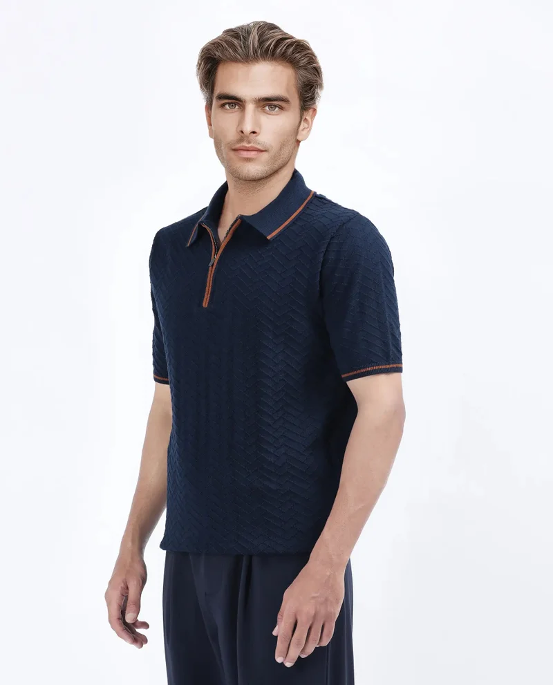 Rare Rabbit Men's Flat Knit Zipper Polo