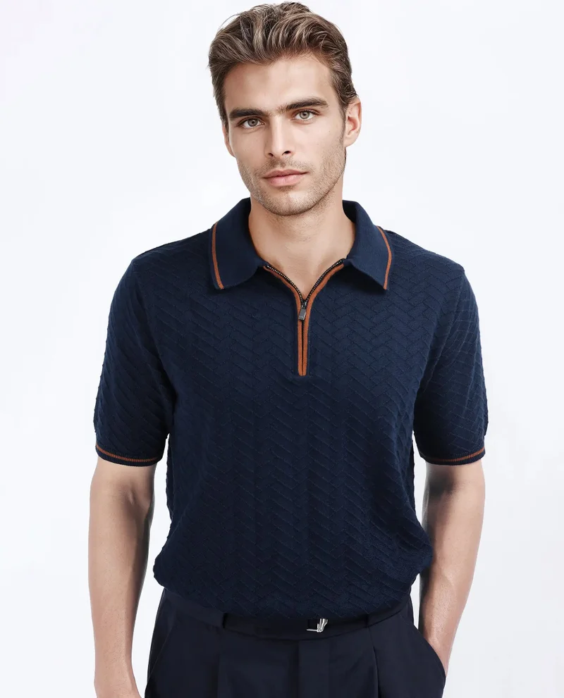 Rare Rabbit Men's Flat Knit Zipper Polo