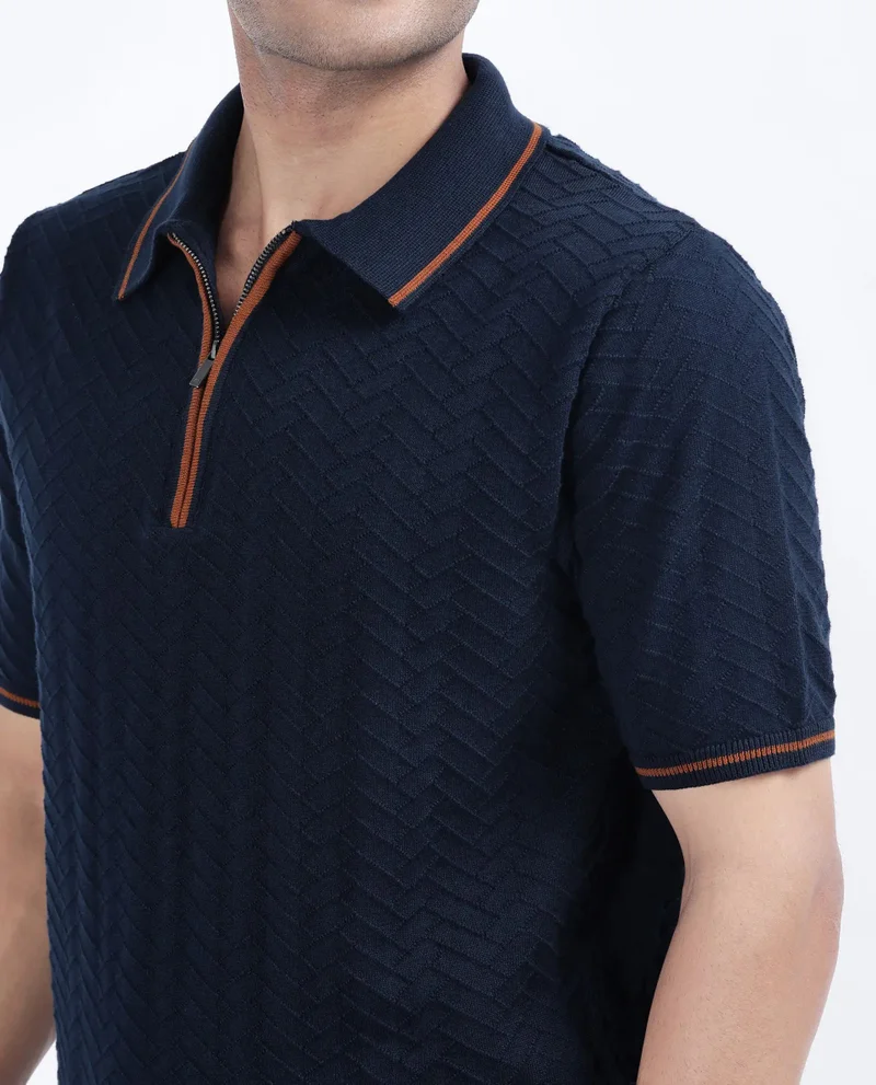 Rare Rabbit Men's Flat Knit Zipper Polo