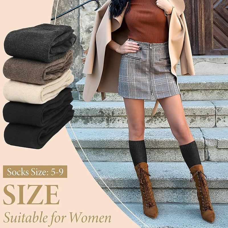 Justay 5 Pairs Womens Knee High Socks Winter Warm Tall Boot Socks Soft Thermal Knit Long Socks for Women Gifts - Image 3
