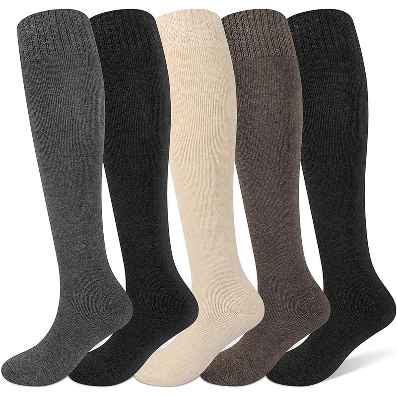 Justay 5 Pairs Womens Knee High Socks Winter Warm Tall Boot Socks Soft Thermal Knit Long Socks for Women Gifts - Image 1