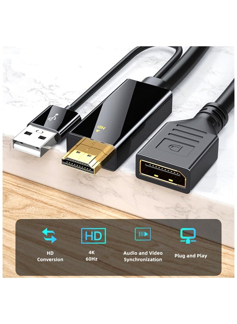 محول كابل استبدال HDMI إلى Displayport Mini DP 2 في 1، محول مع USB ذكر إلى أنثى، متوافق مع كمبيوتر مضيف بطاقة الرسوميات HDMI وشاشة DP خارجية، تلفاز، بروجكتور 4K60HZ - Image 2