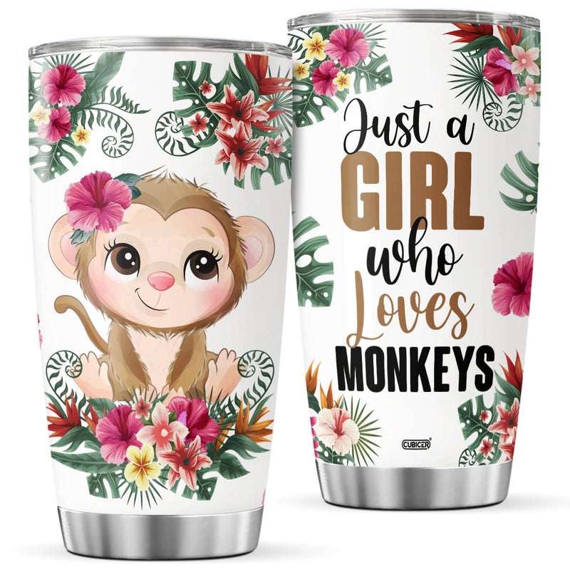 CUBICER CUBICER Monkey Coffee Mug With Lid 20oz Gifts For Women Kids Adults Kids Insulated Funny Stainless Steel Tumbler Drinking Glass Travel Cup Drinking Glass Christmas Birthday Party 