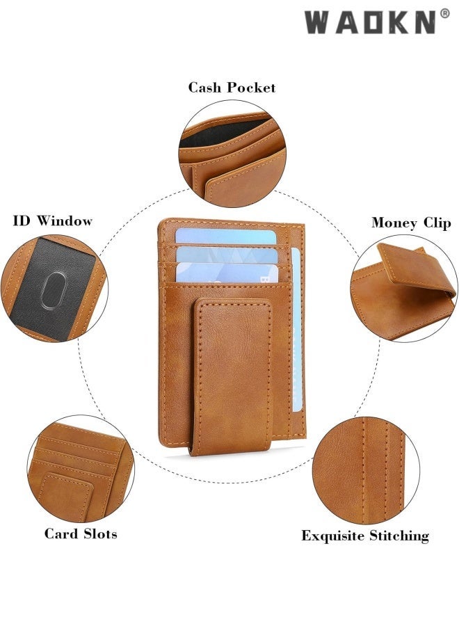 Magnetic Closure Slim Wallet for Men Leather RFID Blocking Minimalist Front Pocket Money Clip Wallet Credit Card Holder , Suitable for work , shopping , business trips , and travel , 12*8.1cm , for men , brown. - Image 5