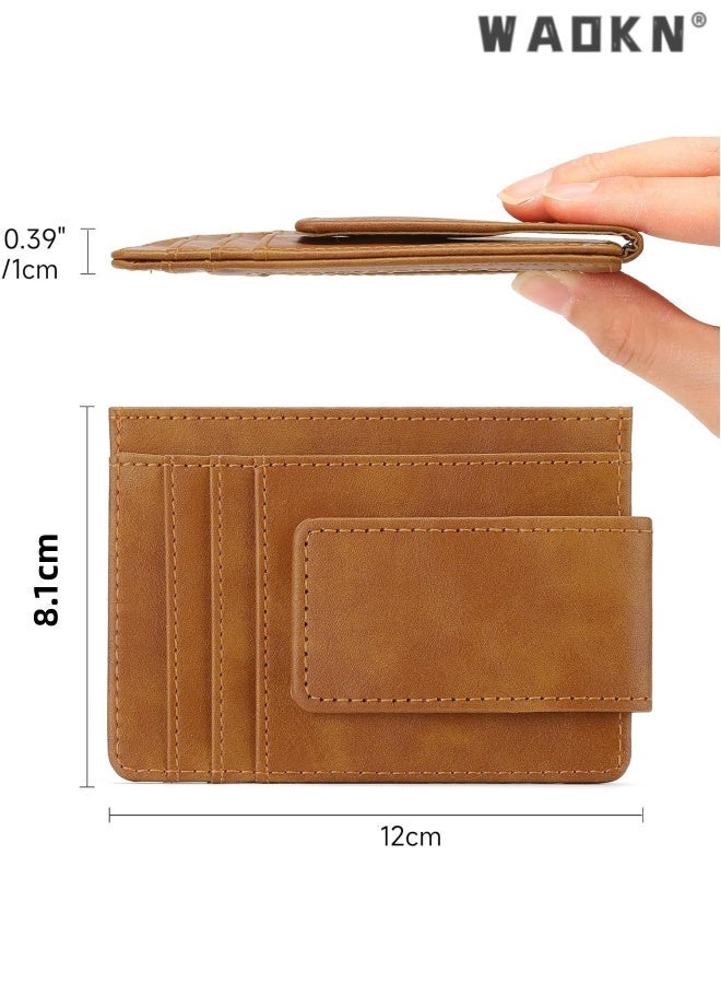 Magnetic Closure Slim Wallet for Men Leather RFID Blocking Minimalist Front Pocket Money Clip Wallet Credit Card Holder , Suitable for work , shopping , business trips , and travel , 12*8.1cm , for men , brown. - Image 3