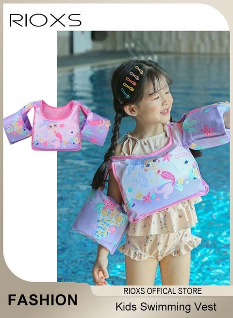 Toddler Swim Vest, Kids Boys Girls Swim Jacket with Buckle, Inflatable Swimming Arm Bands, Swim Aid Jumper, Swim Floaties Pool Float for Kids, Arm Floaties Water Wing Arm Band, Puddle/ Sea/ Beach/ Boat Jumper For Boy Girl Baby 2-6 Yrs, Purple Mermaid Swim Vest