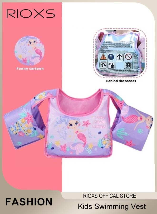RIOXS Toddler Swim Vest, Kids Boys Girls Swim Jacket with Buckle, Inflatable Swimming Arm Bands, Swim Aid Jumper, Swim Floaties Pool Float for Kids, Arm Floaties Water Wing Arm Band, Puddle/ Sea/ Beach/ Boat Jumper For Boy Girl Baby 2-6 Yrs, Purple Mermaid Swim Vest  - Image 1
