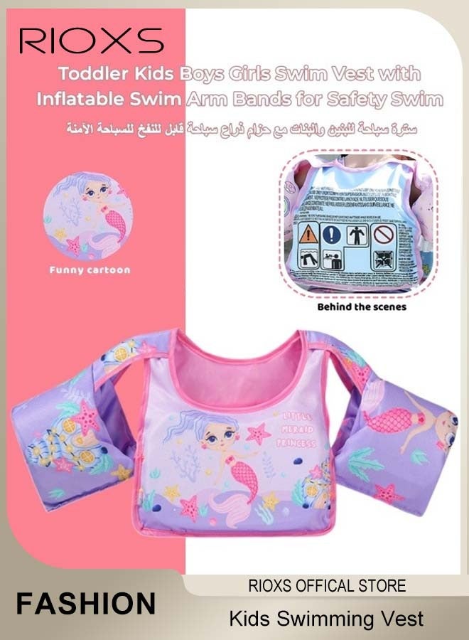 RIOXS Toddler Swim Vest, Kids Boys Girls Swim Jacket with Buckle, Inflatable Swimming Arm Bands, Swim Aid Jumper, Swim Floaties Pool Float for Kids, Arm Floaties Water Wing Arm Band, Puddle/ Sea/ Beach/ Boat Jumper For Boy Girl Baby 2-6 Yrs, Purple Mermaid Swim Vest  - Image 5