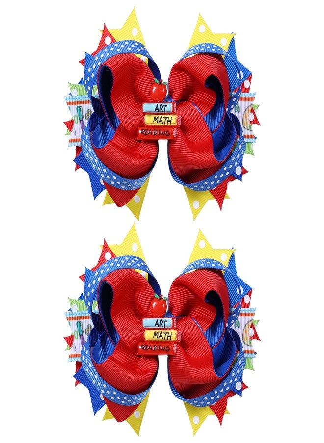 melyde Back to School Bow Hair Clips Colorful Grosgrain Ribbon Hairpins Lovely Classroom Hair Accessories for Girls, School Red - Image 1