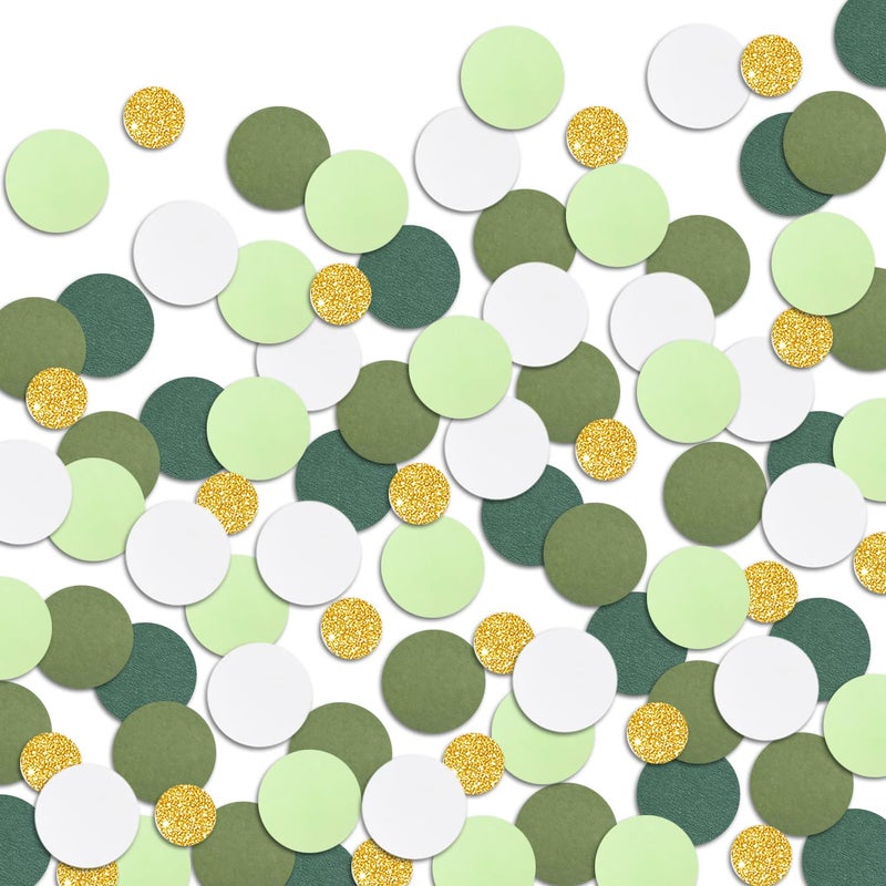 Letjolt Green Confetti Glitter Golden Greenery Scatter Table Decoration Surprise Paper Craft Anniversary Supplies Birthday Party Bridal Baby Shower Party Wedding Gift Circle Dots Decor 100 Pcs - Image 2