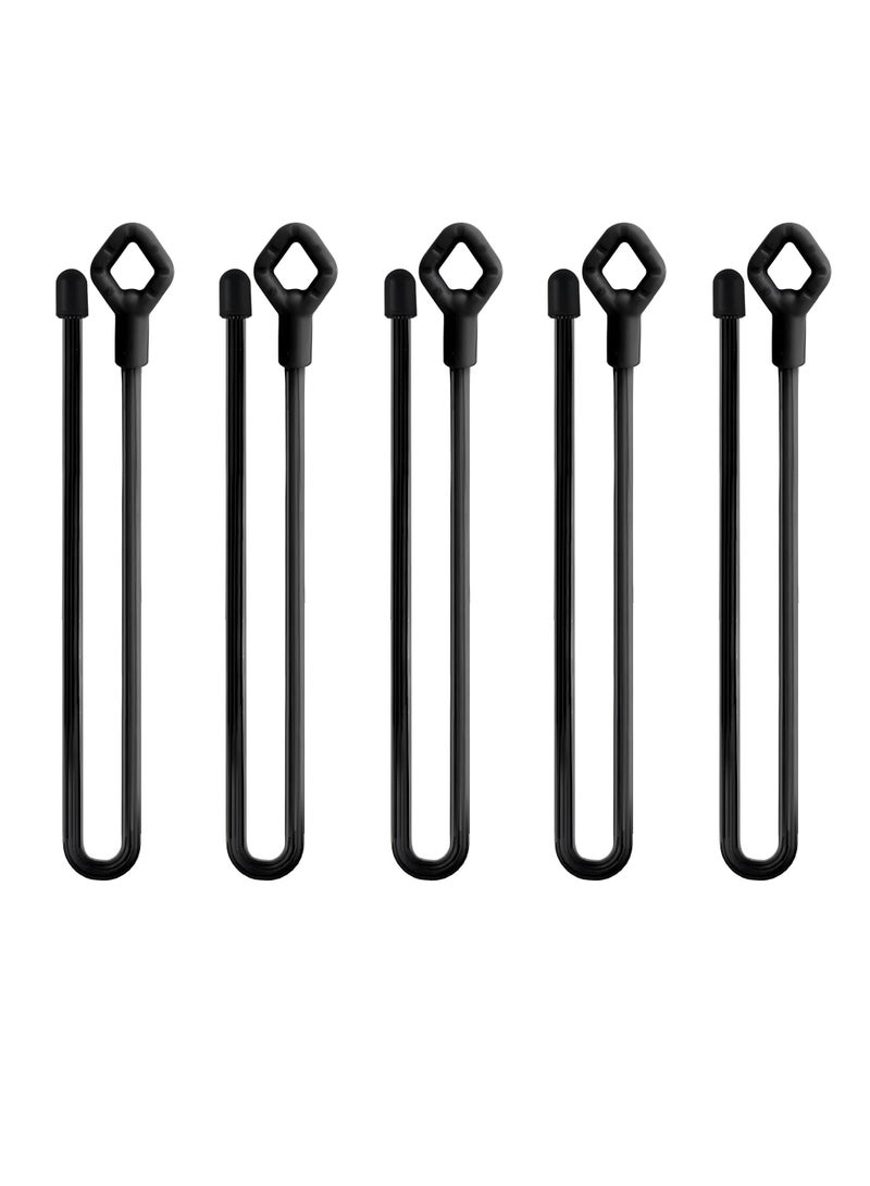 5PCS 18-Inch Silicone Cable Tie with Holes, Reusable Steel-Core Silicone Twist Ties,Bundling and Holding Cord Tie for Indoor and Outdoor Use, Black - Image 1