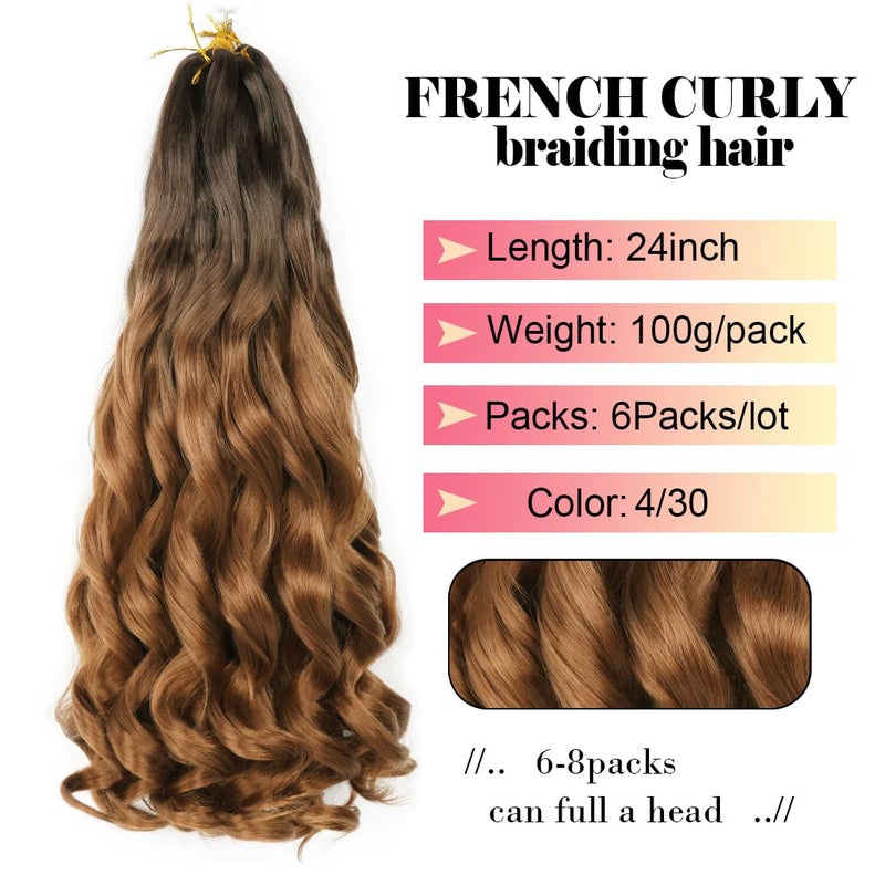 WIPPORYA French Curl Braiding Hair 24 inch 6 Packs Loose Wave Bouncy Braiding Hair Pre Stretched 100/pack Yaki Curly Crochet Hair for Black Women Hair Extensions(24 inch(pack of 6),4/30) - Image 3