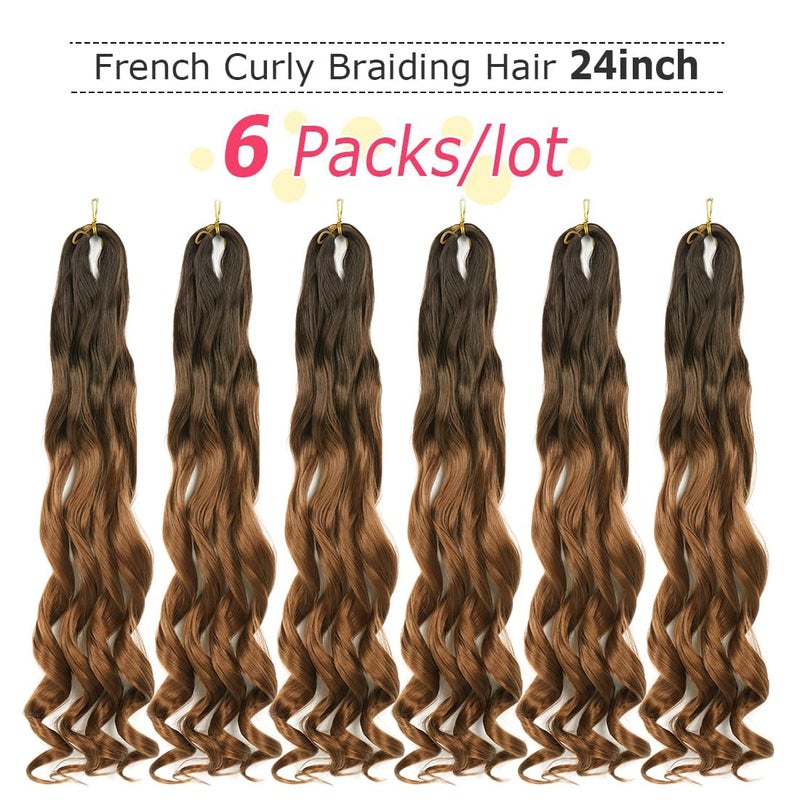 WIPPORYA French Curl Braiding Hair 24 inch 6 Packs Loose Wave Bouncy Braiding Hair Pre Stretched 100/pack Yaki Curly Crochet Hair for Black Women Hair Extensions(24 inch(pack of 6),4/30) - Image 2
