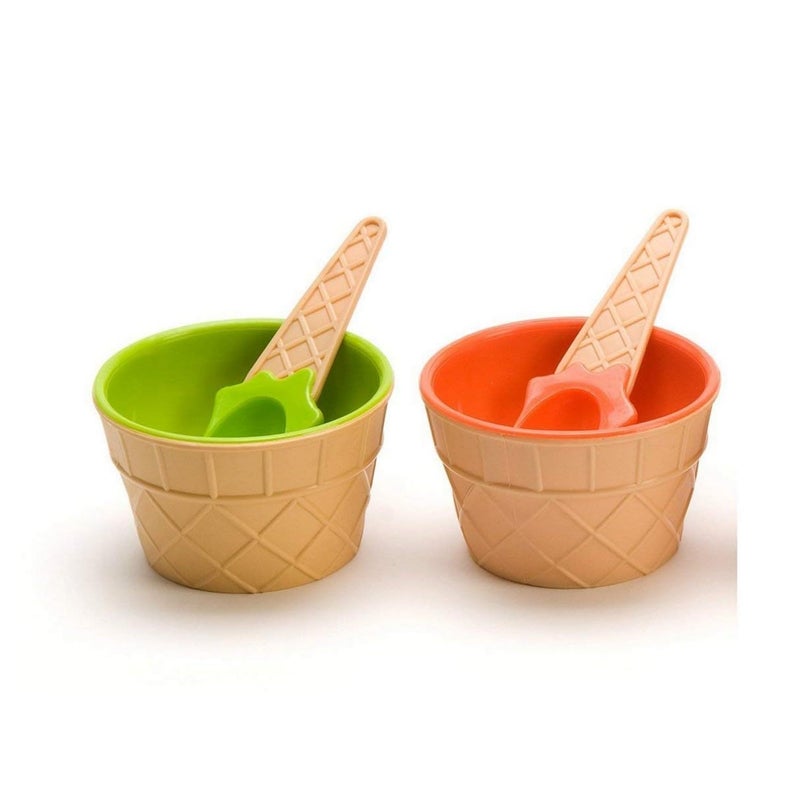 Lucc1n Set of 6 Pcs IceCream Waffle Spoon Bowel Cup SetIceCream Bowel with Spoon Set of 6 Assorted Colour BPA Free Plastic - Image 3