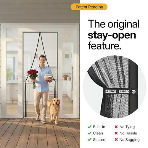 AUGO Magnetic Screen Door - Self Sealing, Heavy Duty, Hands Free Mesh Partition Keeps Bugs Out - Pet and Kid Friendly - Patent Pending Keep Open Feature - 38 Inch x 97 Inch - Image 3