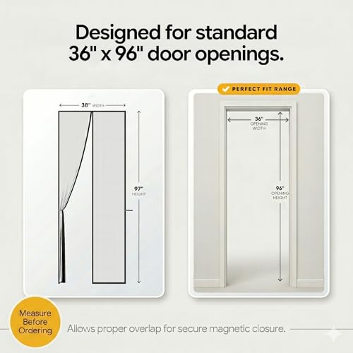 AUGO Magnetic Screen Door - Self Sealing, Heavy Duty, Hands Free Mesh Partition Keeps Bugs Out - Pet and Kid Friendly - Patent Pending Keep Open Feature - 38 Inch x 97 Inch - Image 2