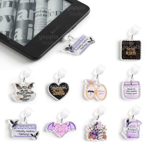 YOPPIX 9PCS Charms for E-Reader, About Fantasy Dragon Theme Dust Plug Charm Compatible with Type C Charging Port, Gift for Book Lover Readers Men Women Teachers Students, Accessories for E-Reader - Image 1
