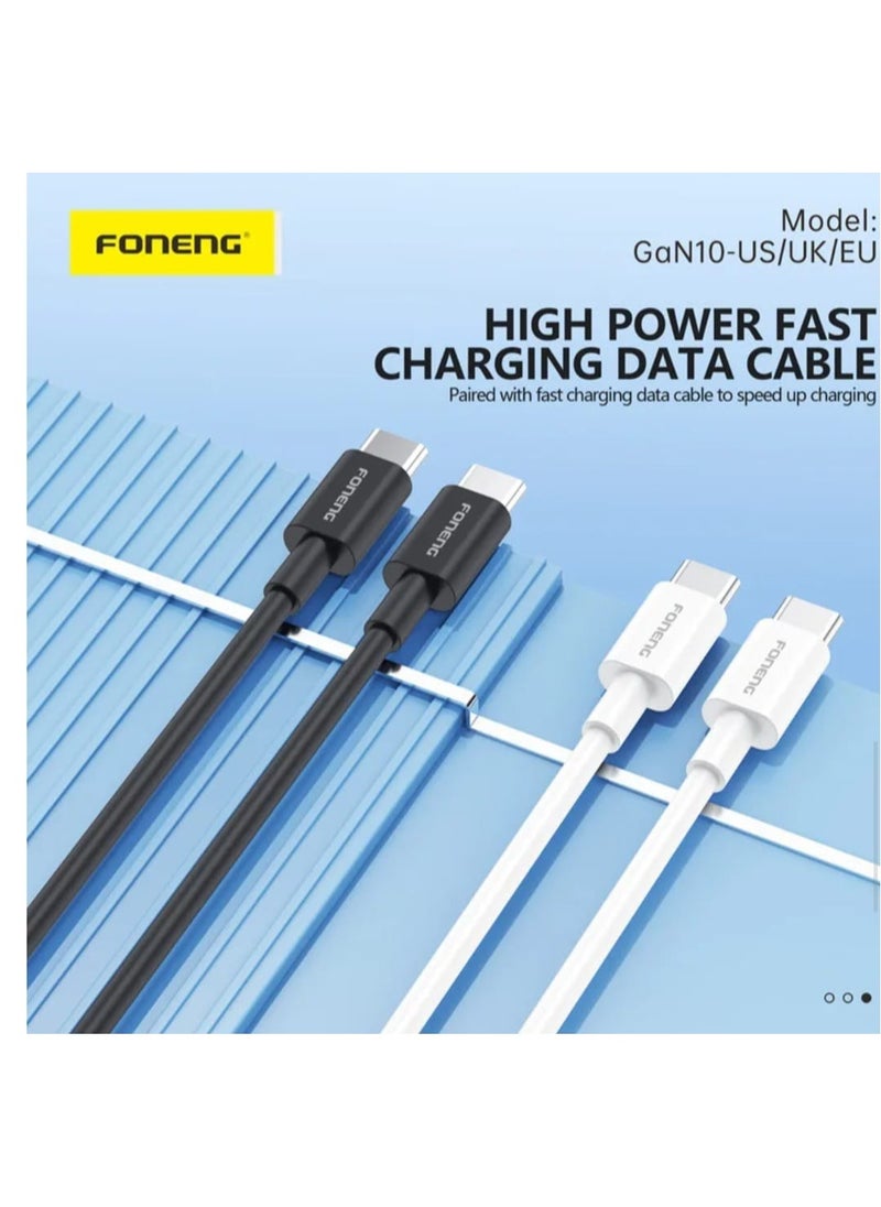 FONENG - GaN10-UK, A+C+C 3-Port Gan Charger (65W) with Cable, Gan solution, supports QC2.0 3.0 4.0, AFC FCP SCP PD2.0/3.0fast charging, VOOC/DASH/WARP, MIK-PE+2.0 supports PPS protocol fast charging, and supports fast charging for Laptop. - Image 1
