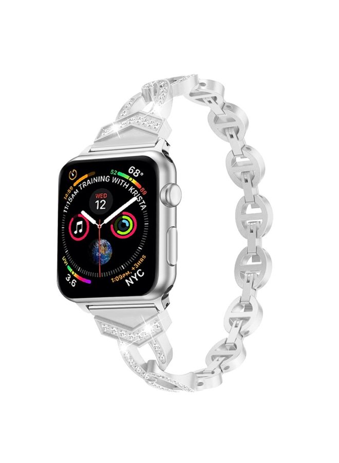 Replacement Strap 8-shaped VO Diamond-studded Solid Stainless Steel Wrist Strap Watch Band for Apple Watch Series 3 & 2 & 1 42mm Silver 