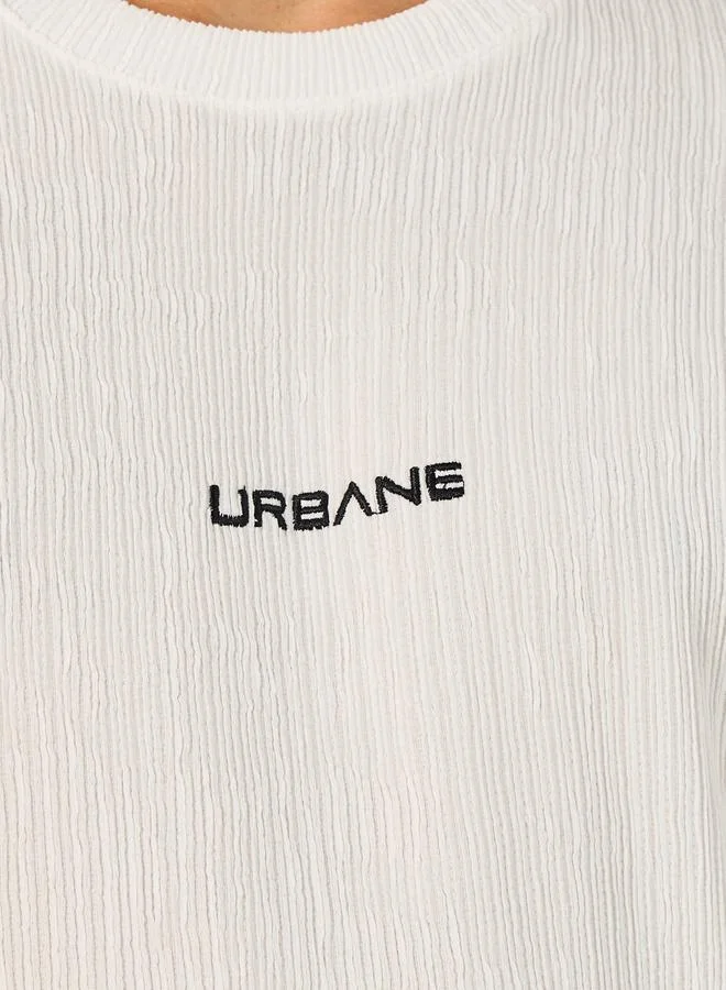 Styli Textured Oversized T-Shirt with Minimal Embroidery