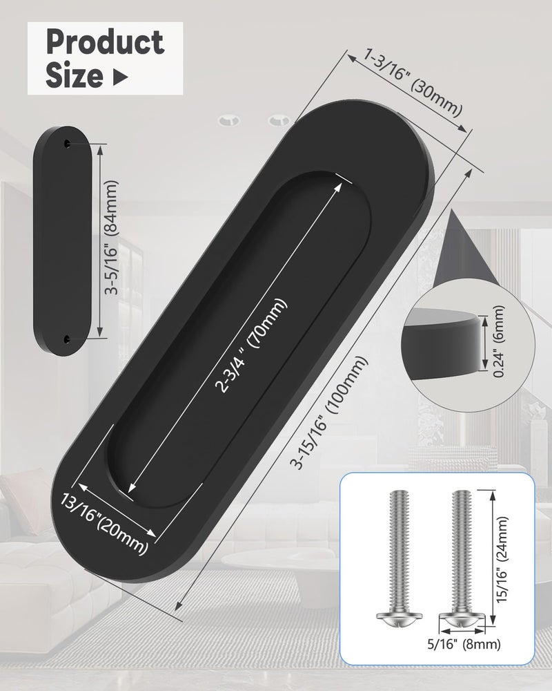 Mebantoo 8 Pack Self-Stick Door Handles, 4 Inch Aluminum Alloy Self Adhesive Flat Finger Pulls, No Drill Cabinet Knobs For Drawer, Sliding Glass/Barn/Closet/Balcony Doors (8, Black) - Image 5