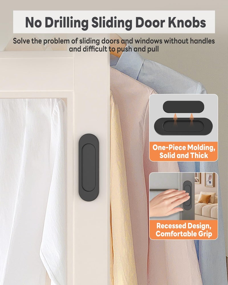 Mebantoo 8 Pack Self-Stick Door Handles, 4 Inch Aluminum Alloy Self Adhesive Flat Finger Pulls, No Drill Cabinet Knobs For Drawer, Sliding Glass/Barn/Closet/Balcony Doors (8, Black) - Image 3