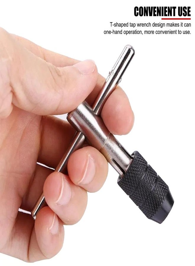 EVTSCAN T-Handle Tap Wrench Set, Adjustable Chuck, with 4 Pcs M3 to M6 Screw Taps and 4 Pcs Twist Drill Bits, for Hand Tapping - Image 3