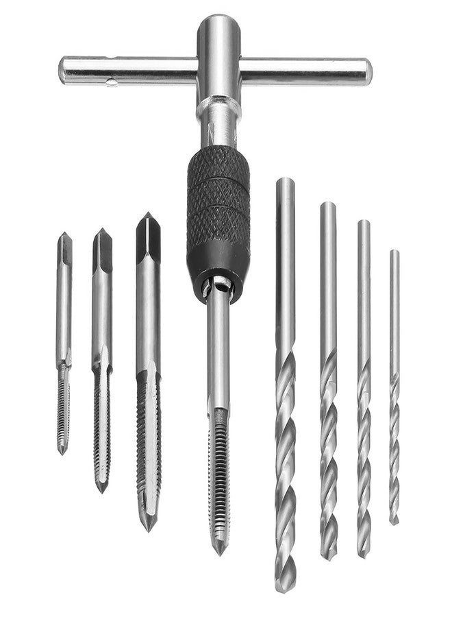 EVTSCAN T-Handle Tap Wrench Set, Adjustable Chuck, with 4 Pcs M3 to M6 Screw Taps and 4 Pcs Twist Drill Bits, for Hand Tapping - Image 1