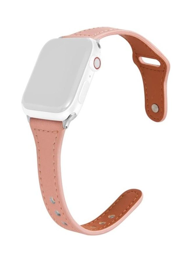 NIBEMINENT Universal T-Shaped Thin Reverse Buckle Leather Strap For Apple Watch Series 1/2/3/4/5/6/7/SE 42-44-45mm Pink - Image 1