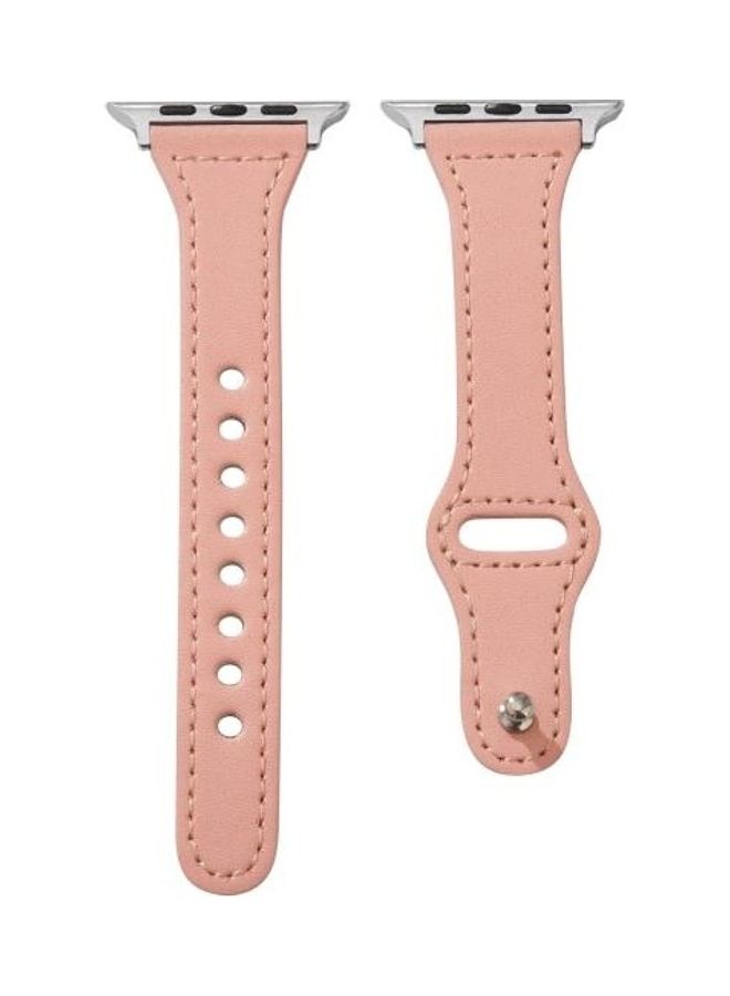 NIBEMINENT Universal T-Shaped Thin Reverse Buckle Leather Strap For Apple Watch Series 1/2/3/4/5/6/7/SE 42-44-45mm Pink - Image 2