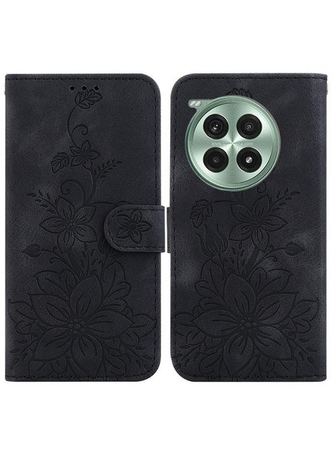 For OnePlus Ace 3 Pro Lily Embossed Leather Phone Case(Black)